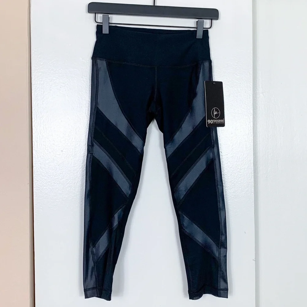90 Degrees by Reflex Mesh Detail Yoga Leggings - Picture 1 of 8